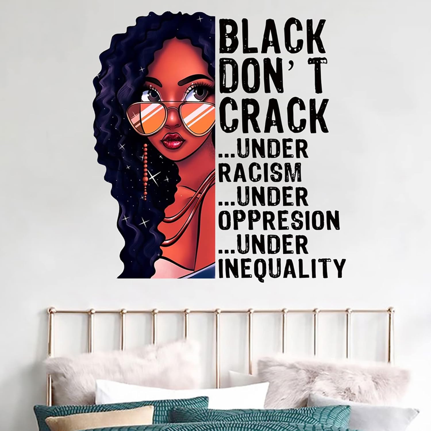 Calcomanías de pared para dormitorio de niñas, calcomanía de pared con cita inspiradora mágica de niña negra, decoración de habitación rosa,