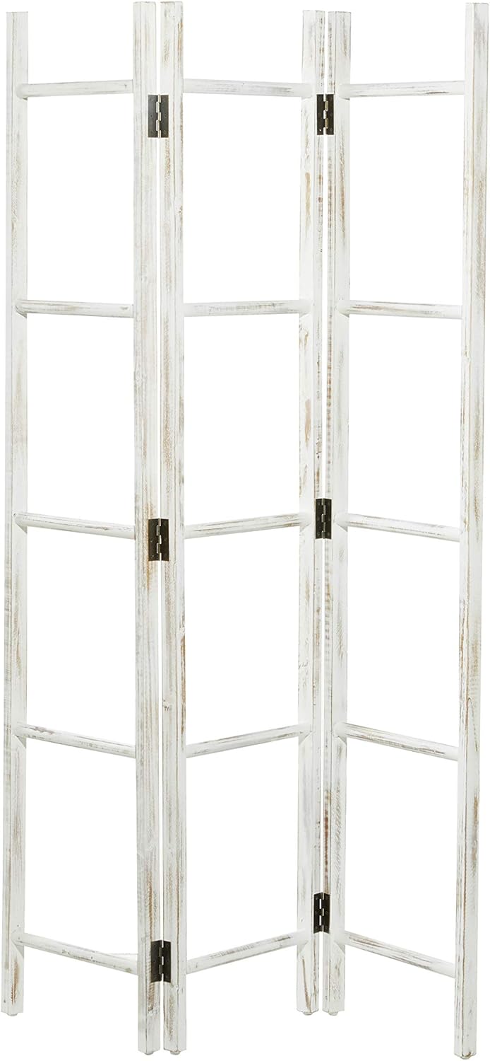 Deco 79 Escalera de partición de madera para 15 estantes con 3 paneles, separación de habitación de 48 x 2 x 71 pulgadas, color blanco