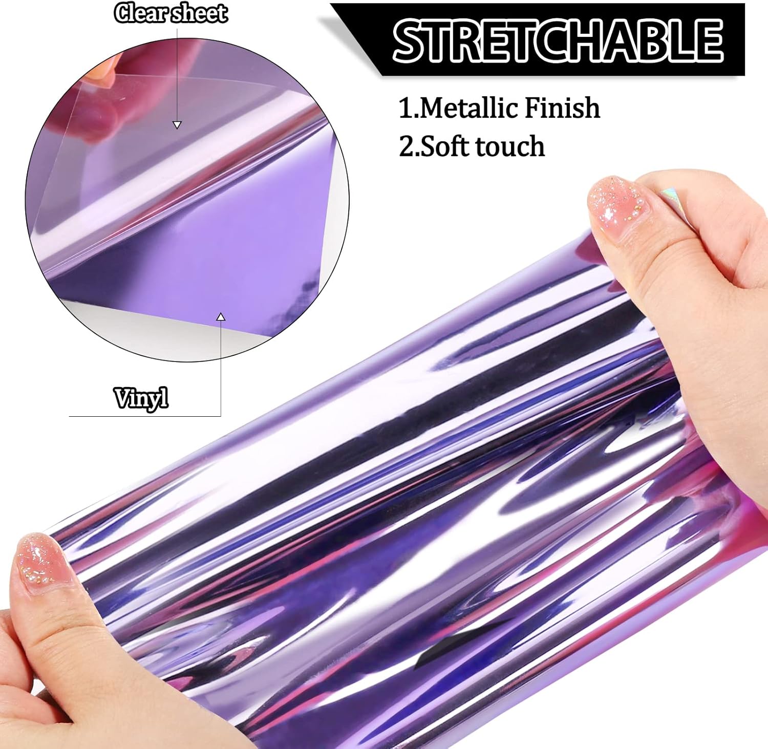 WRAPXPERT Rollo de vinilo metálico suave de transferencia de calor, cromado, de 12 x 5 pies, vinilo para planchar para camisas, fácil de cortar y