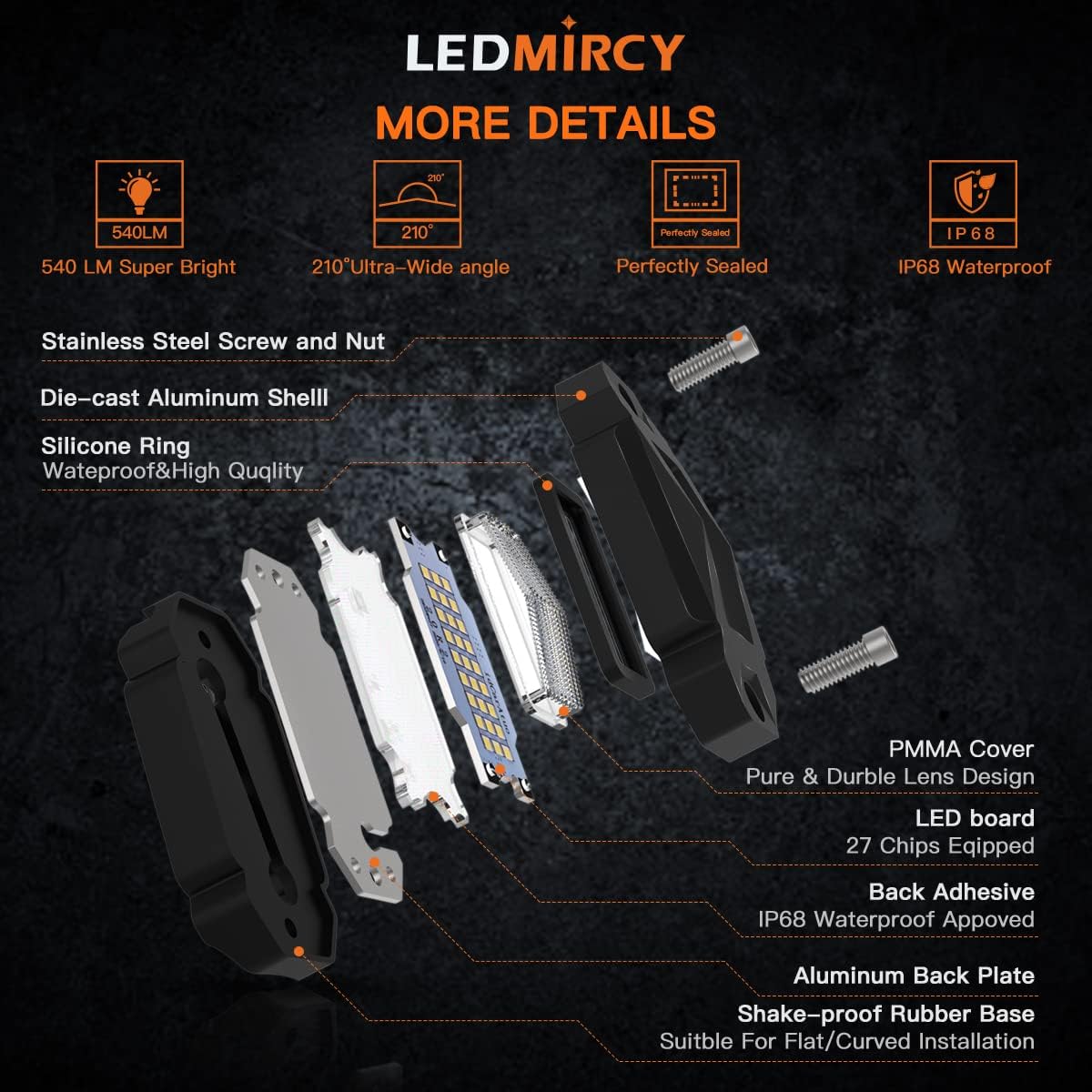 Kit de luces de roca blanca pura con interruptor de arnés de cable, 12 luces LED de roca blancas para Jeep, todoterreno, camiones, ATV, UTV, SUV,
