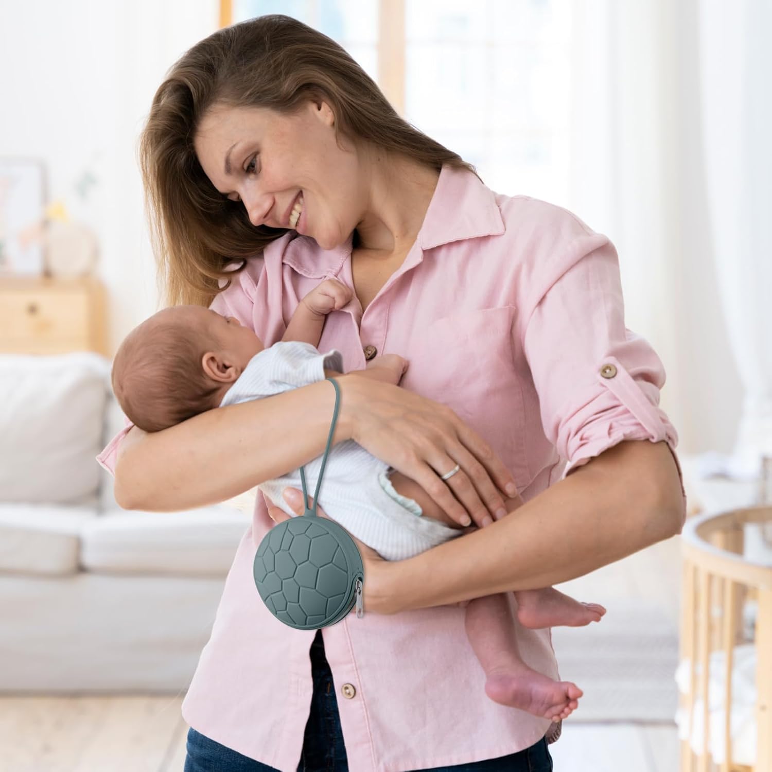 Funda de silicona para chupete, sin BPA, para bebés recién nacidos, para niños y niñas, funda portátil de silicona para chupetes (verde azulado