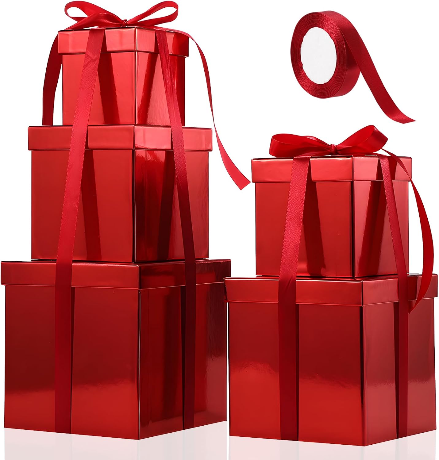 Cholemy 5 cajas de regalo para el día de San Valentín con tapa y cinta, 5 tamaños mixtos, cuadrados, anidados, tarjeta de recuerdo, caja de regalo,