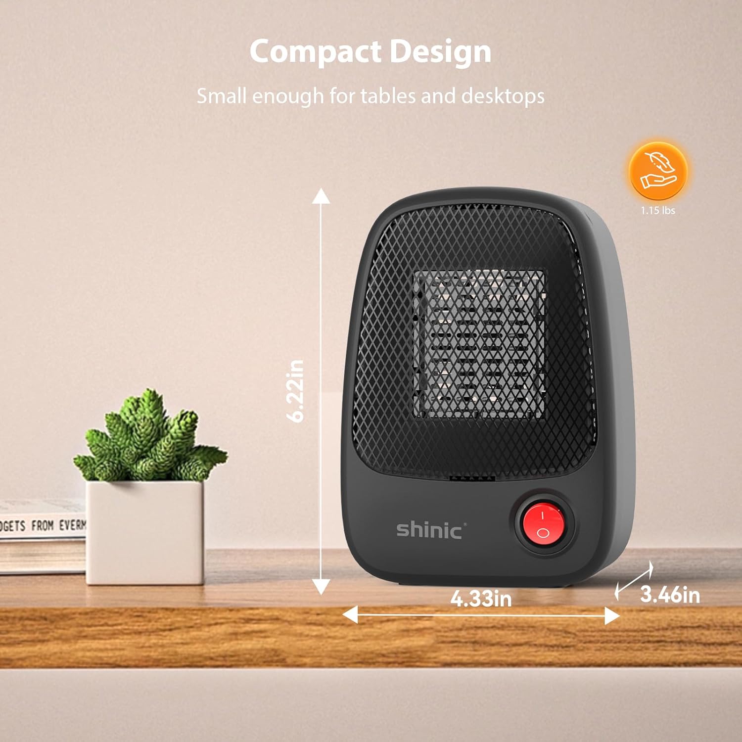 shinic Paquete de 2 mini calentadores personales de cerámica para espacios pequeños, calentador eléctrico portátil de 500 W para uso en interiores,