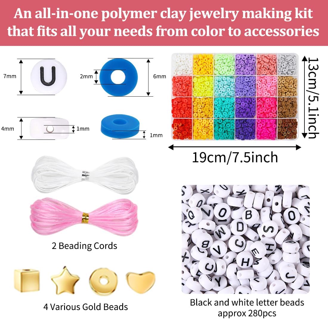 Eppingwin Más de 6000 cuentas de arcilla, kit de fabricación de pulseras, 48 colores de cuentas de arcilla polimérica, kit de fabricación de