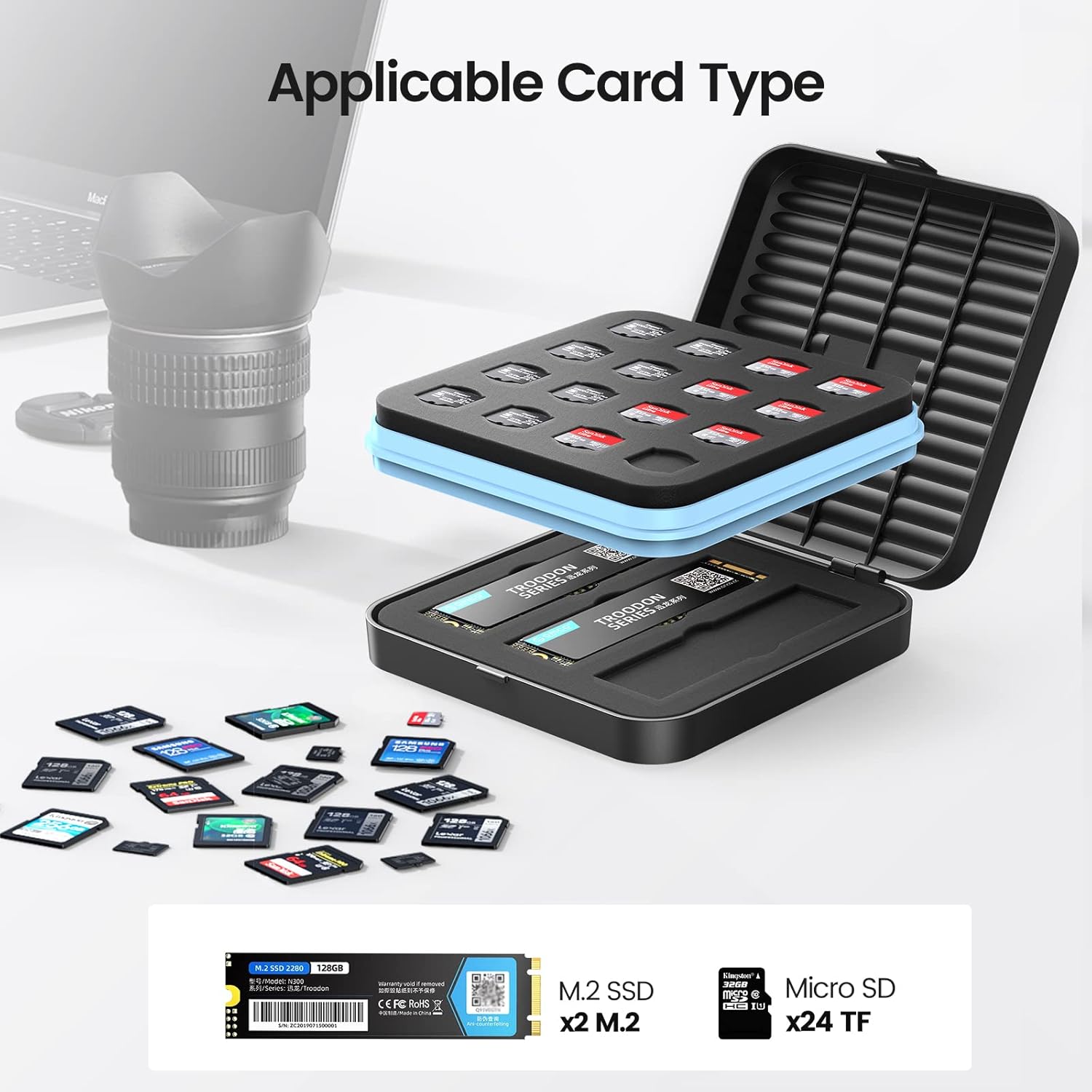 ORICO Soporte para tarjetas SD, 15 ranuras de almacenamiento para tarjetas SD de 6 TF + 6 tarjetas SD + 3 SSD M.2, resistente al agua, antigolpes y