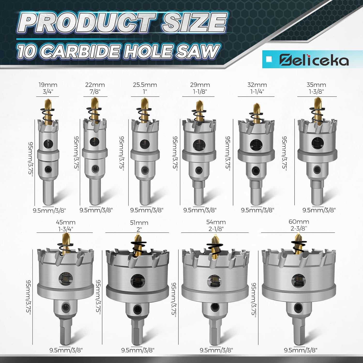 Zeliceka TCT – Juego de sierra perforadora de carburo para metal duro, 12 piezas de sierra perforadora con punta de carburo de tungsteno resistente,