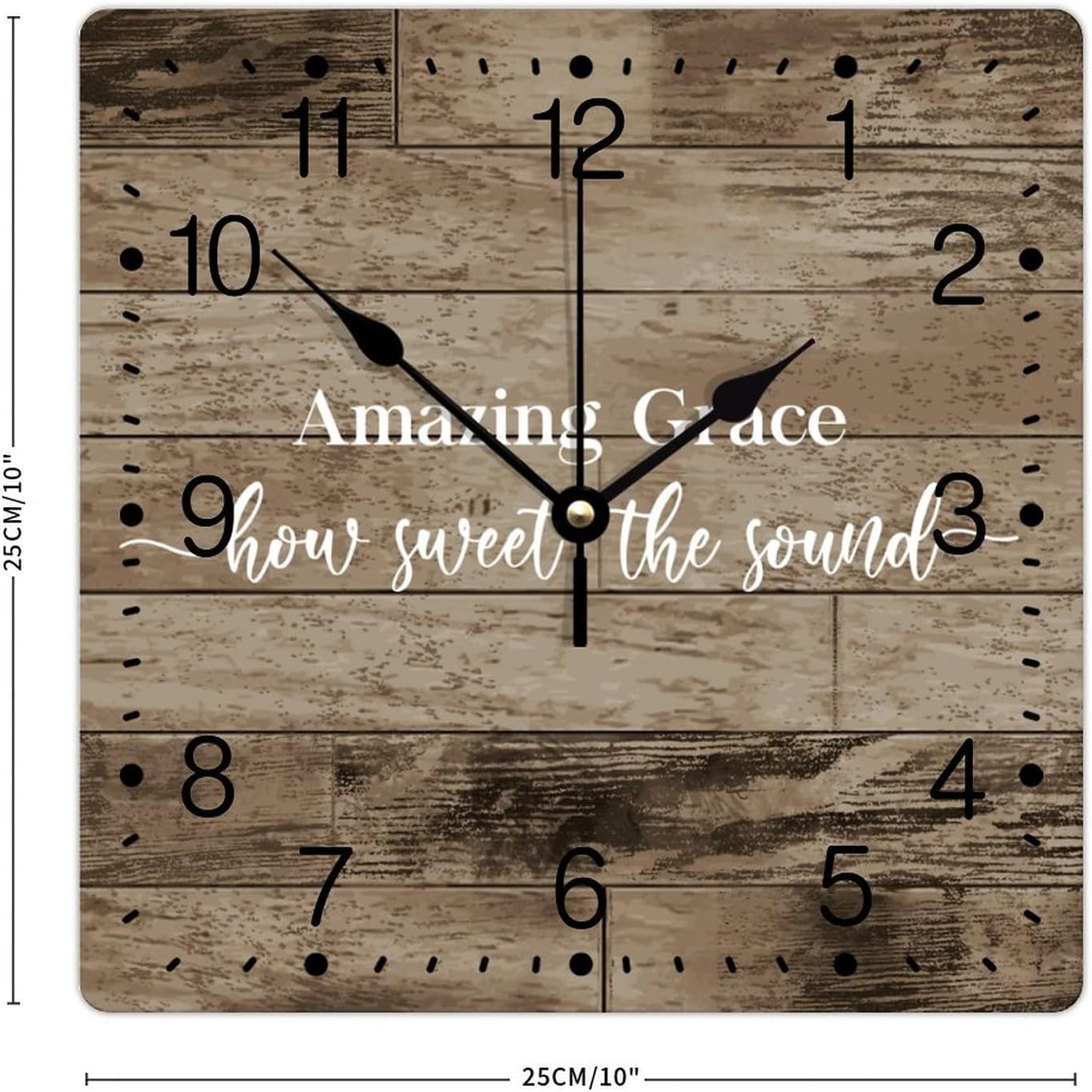 Reloj de pared de PVC Amazing Grace How Sweet The Sound Reloj de pared inspirador con cita literaria de 10 pulgadas, cuadrado, silencioso, sin