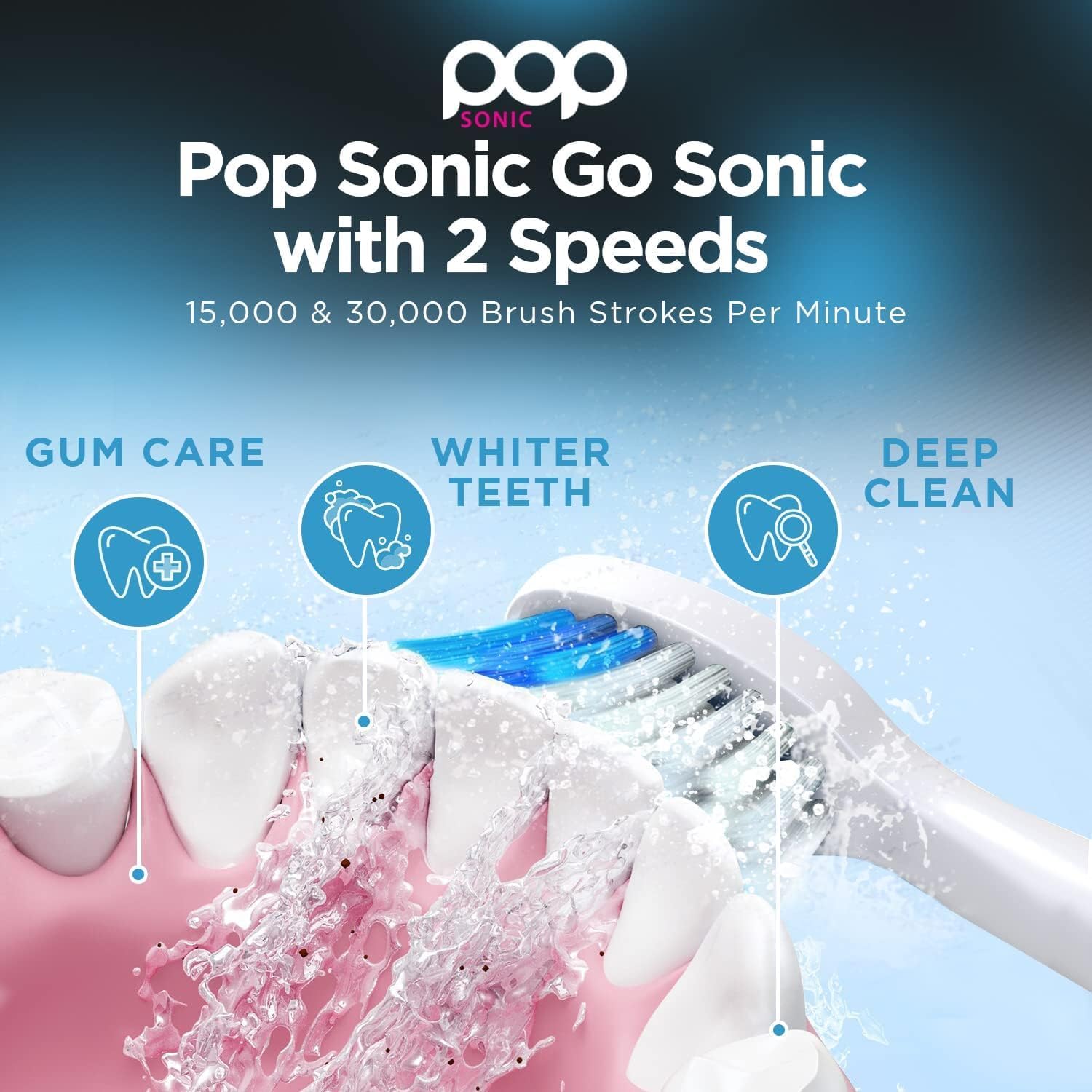 Paquete de 2 cepillos de dientes eléctricos Pop Sonic (burbuja azul + negro)  Cepillos de dientes de viaje con batería AAA  Cepillos de dientes