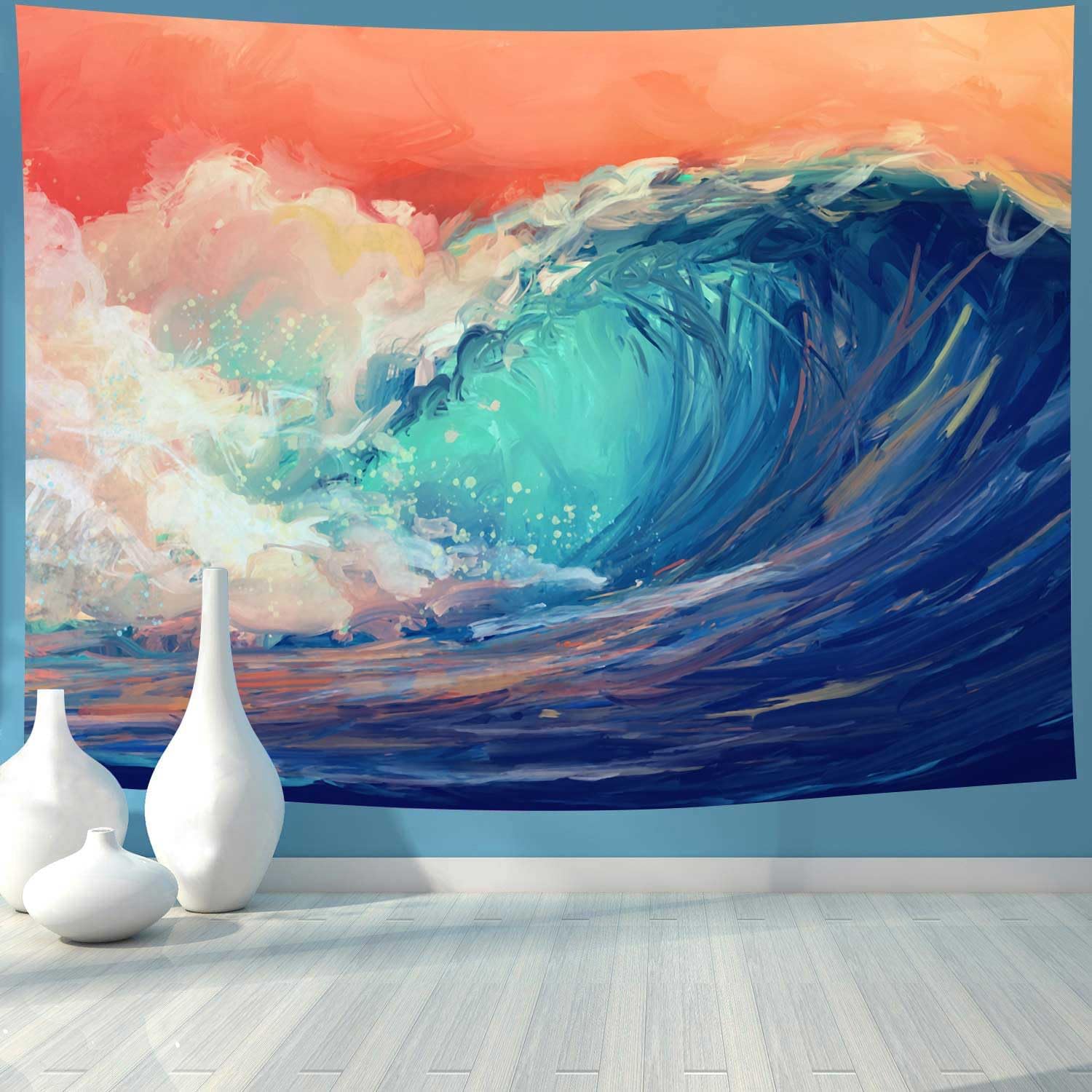 TYTYUU RGTGJTY75 – Tapiz de olas oceánicas, pintura 3D, gran ola, azul, mar, surf, playa, abstracto, playa, 60 x 40 pulgadas, para colgar en la