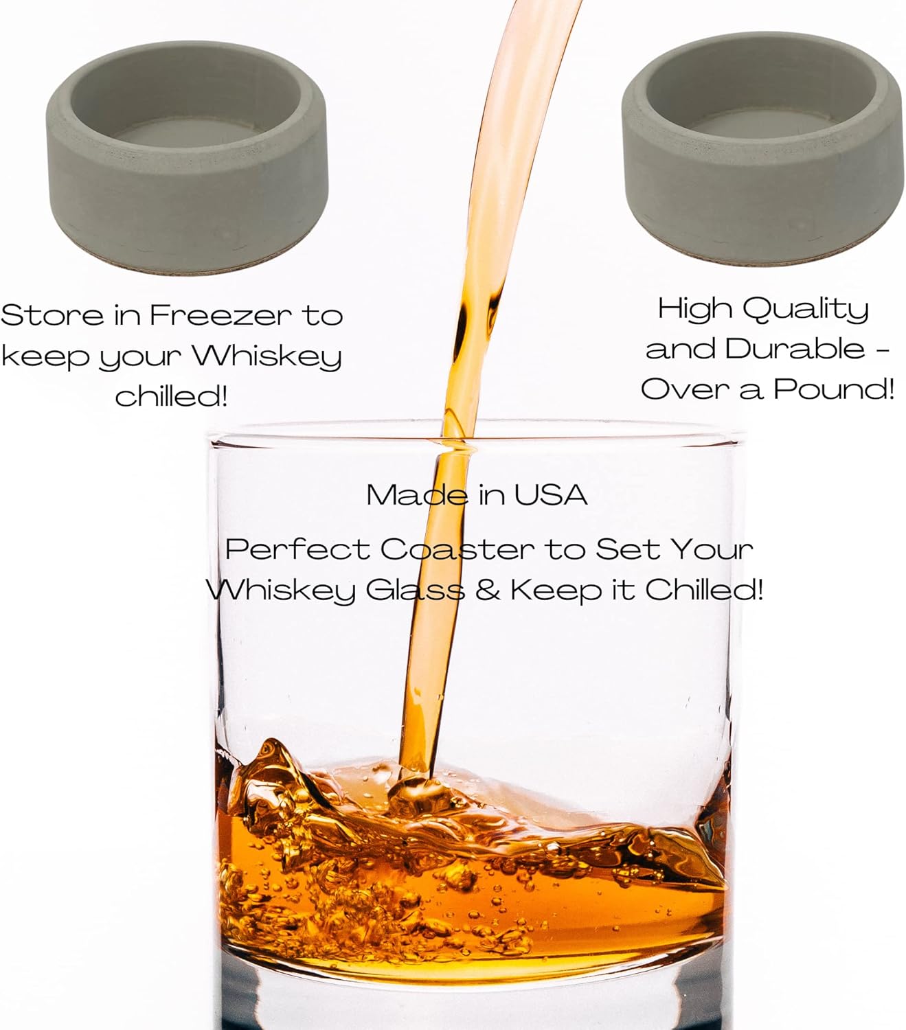 Soporte y enfriador de vidrio de whisky de hormigón gris – Accesorios de barra de bourbon o whisky – Tienda en el congelador para mantener el whisky