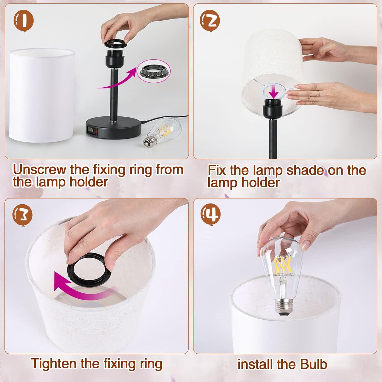 AXIQUE Lámparas de mesa para sala de estar, lámparas de escritorio para mesita de noche con puerto USB+C, control táctil, carga rápida inteligente,