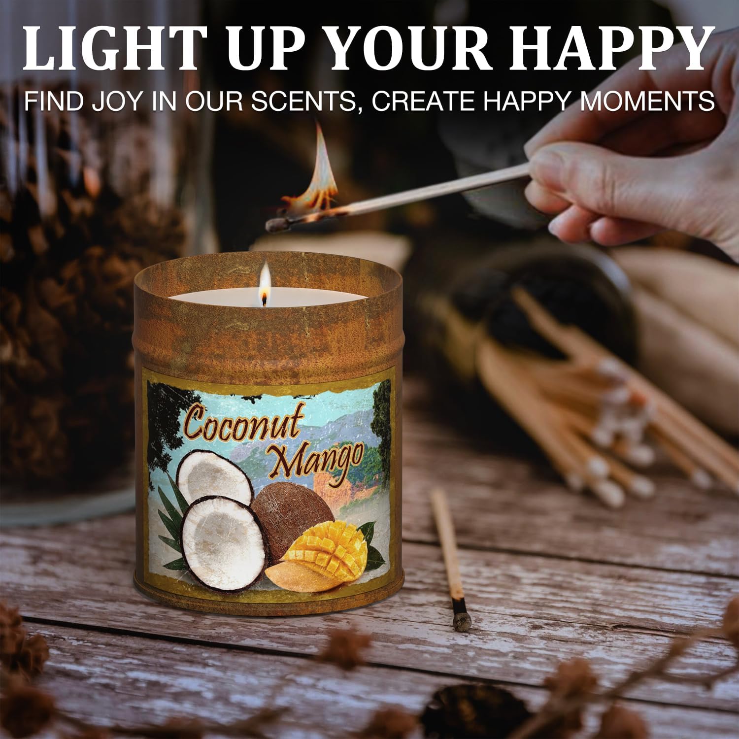 Velas perfumadas  Coco y mango  Vela de aromaterapia de soja para el hogar  Fabricado con cera de soja natural y aceites esenciales  Vela en tarro