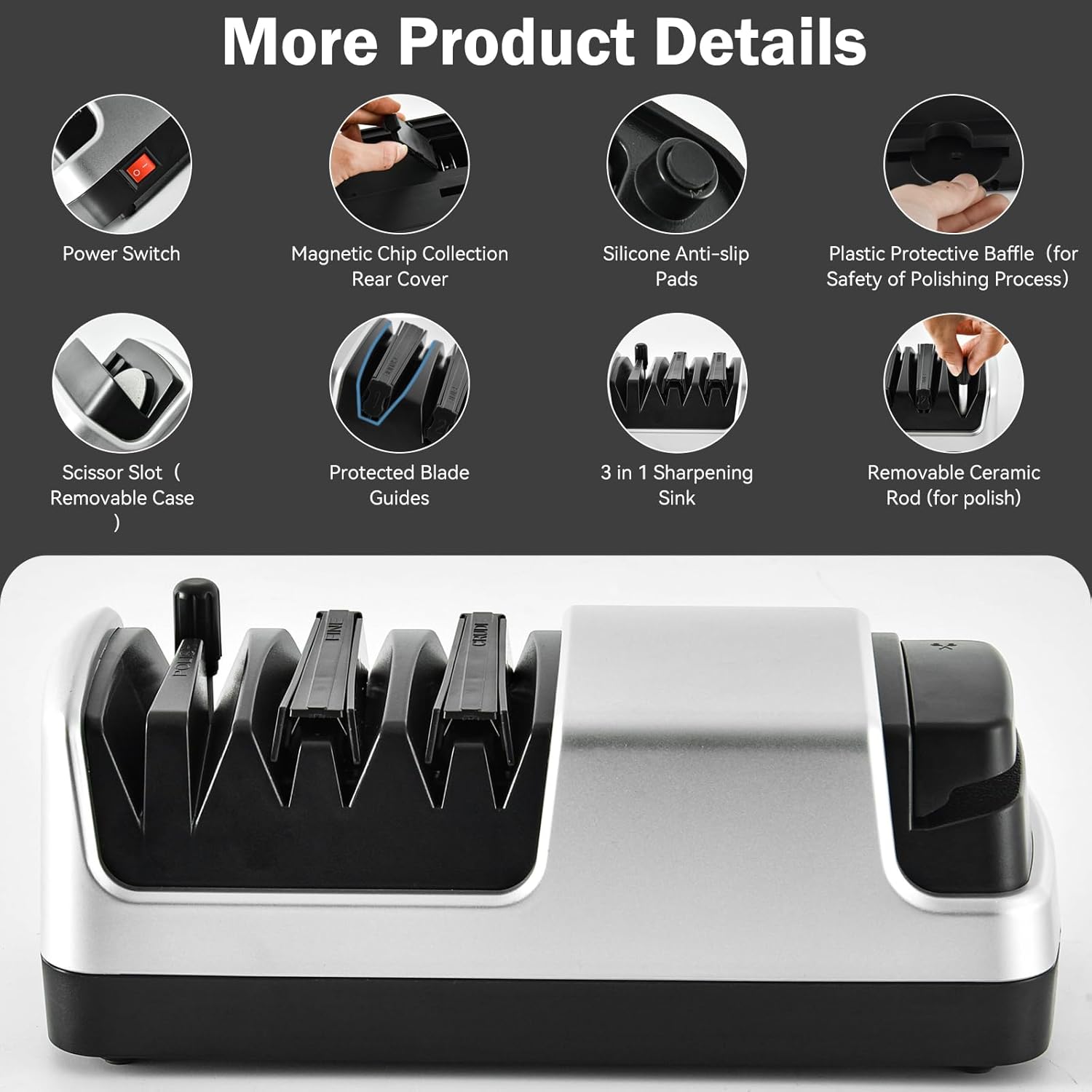 Afilador de cuchillos eléctrico profesional para cuchillos rectos o dentadosde cerámica, tijeras, sistema de afilado de cuchillos de cocina