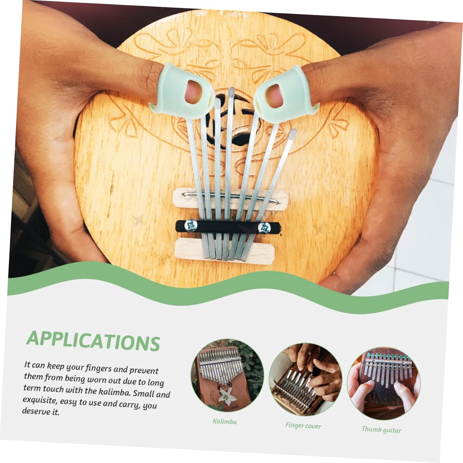 Kisangel 2 pares de kalimba para dedo, púas para el pulgar de guitarra, protector de dedos de Kalimba, protectores de dedos de bajo, tapas de dedos