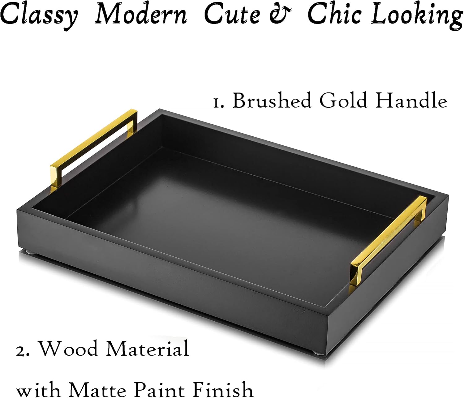 Hanobe Bandejas decorativas negras para mesa de centro, bandeja otomana grande de MDF para sala de estar, baño, cafetería, decoración moderna con
