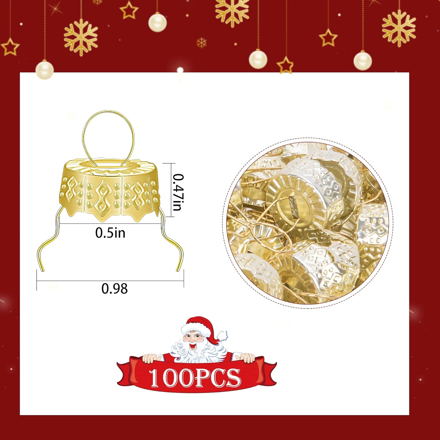 100 tapas redondas de adorno de Navidad, tapas de metal extraíbles doradas, tapa de adorno de Navidad para decoración de porcelana de Navidad,