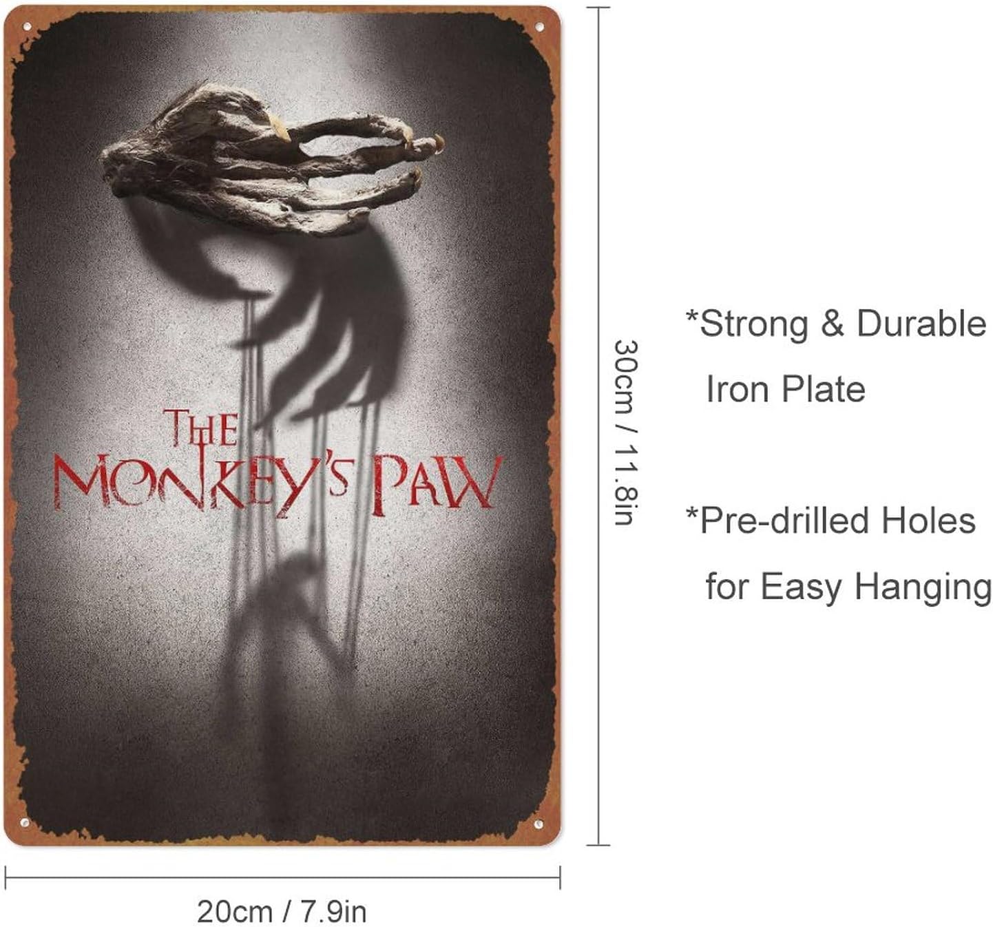 Póster de película The Monkey’s Paw con aspecto vintage, letrero de metal de estaño, decoración de pared, 8 x 12 pulgadas