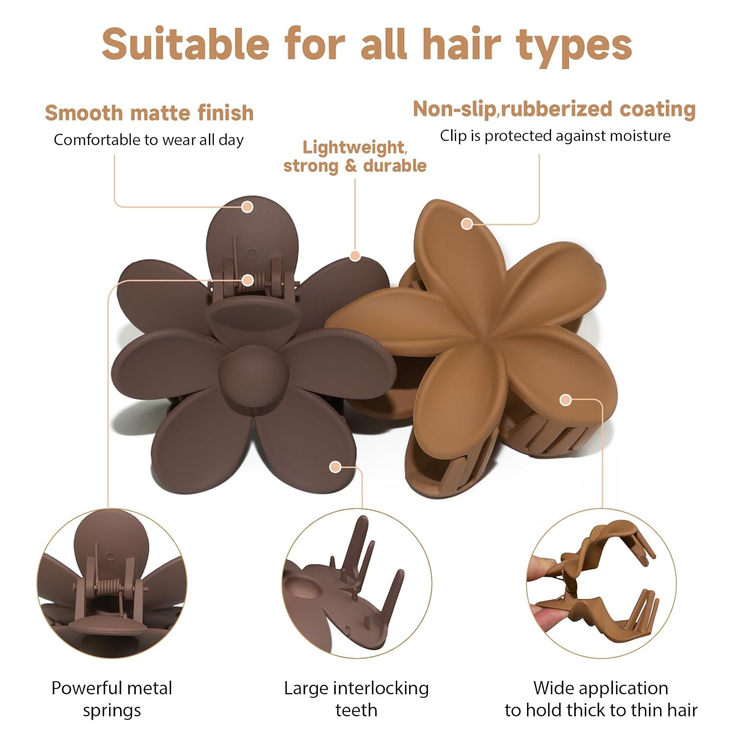 cobinaan Pinzas para el cabello de flores, 9 pinzas grandes para el cabello grueso para mujer, pinzas de garra mate medianas, bonitos 3 estilos,