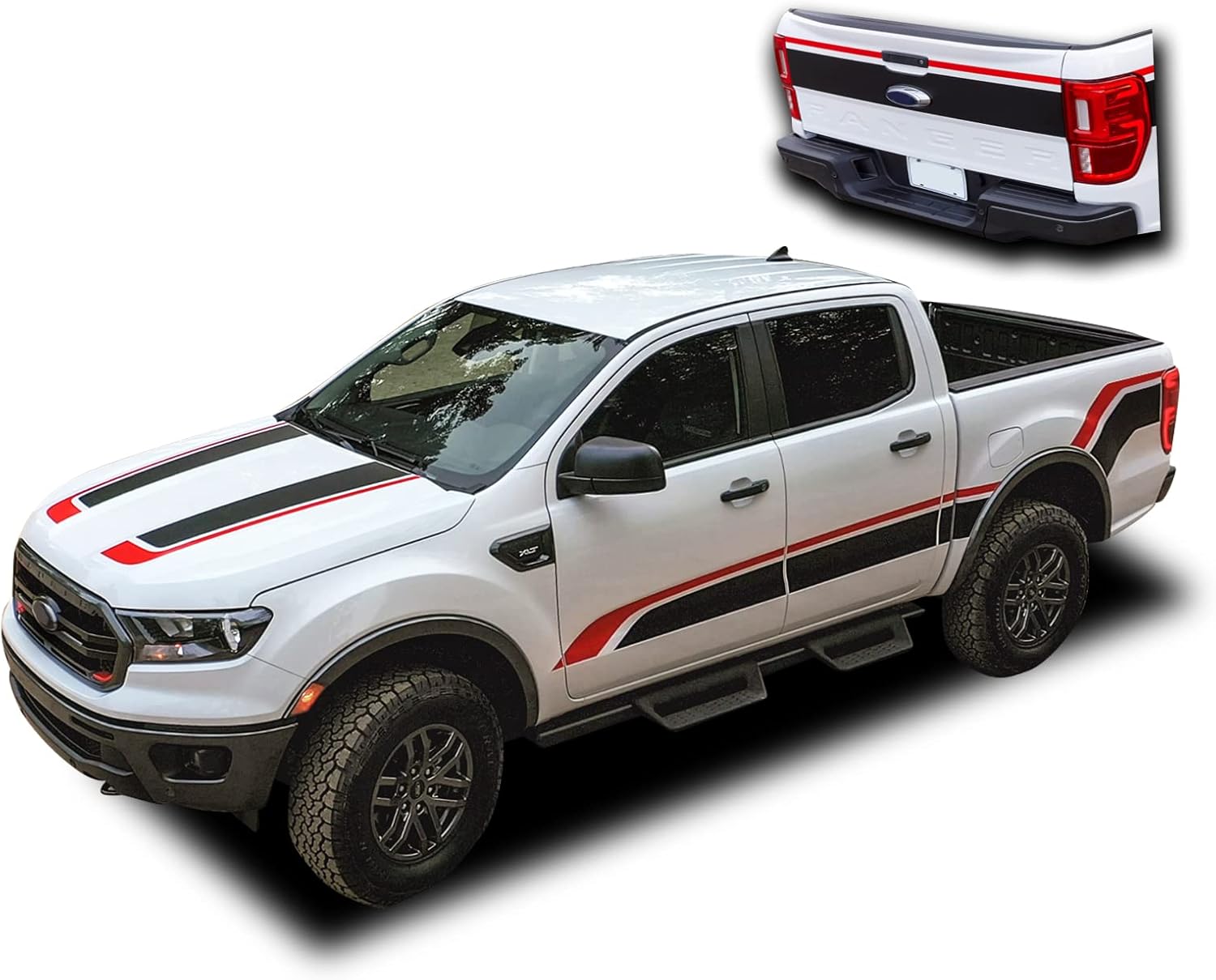 Rayas laterales de hockey compatibles con Ford Ranger Tremor Splash 2019 2020 (negro mate con rojo)