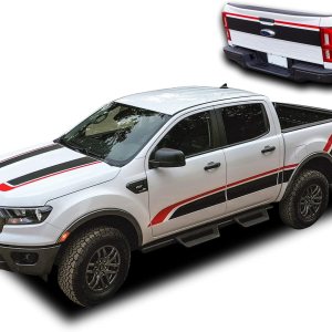 Rayas laterales de hockey compatibles con Ford Ranger Tremor Splash 2019 2020 (negro mate con rojo) Rayas laterales de hockey compatibles con Ford Ranger Tremor Splash 2019 2020 (negro mate con rojo)