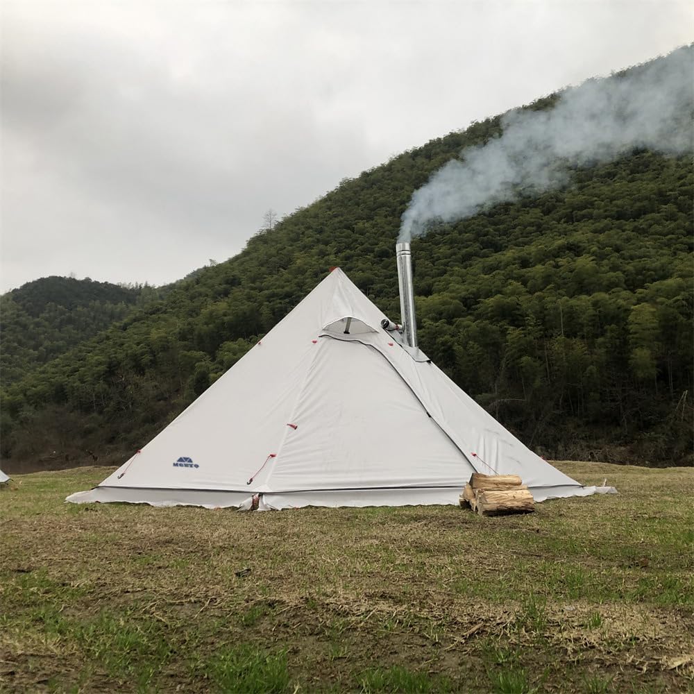 Tipi – Tienda de campaña caliente con gato de estufa ignífugo para tubos de combustión, 3  4 personas, ligera, tienda de campaña tipi con falda de