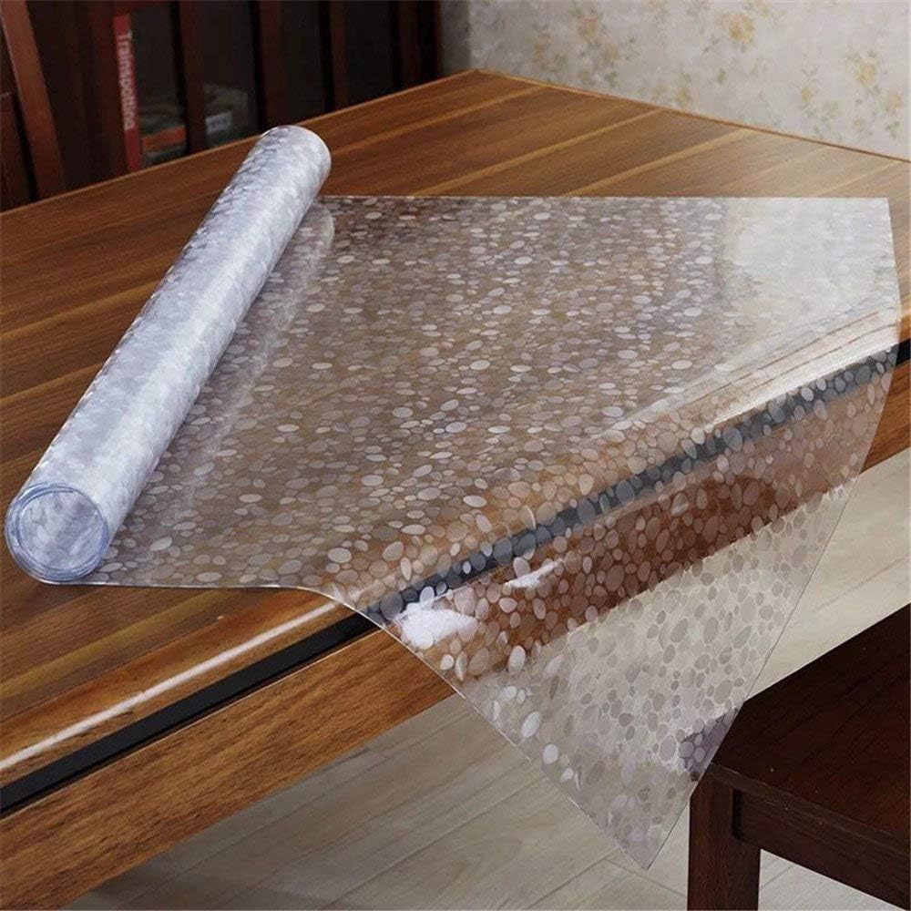 Thick PVC Table Protector,Square Waterproof Table Cover Wipeable Clear Plastic Table Cloth Coffee End Dining Table Pad Desk Mat-Cobblestone
