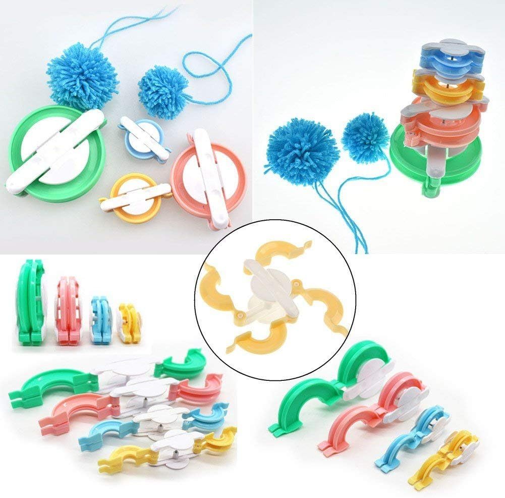 Máquina para hacer pompones, 4 tamaños para tejer bolas de pelusa, agujas, manualidades, manualidades, juego de herramientas de lana, decoración + 1