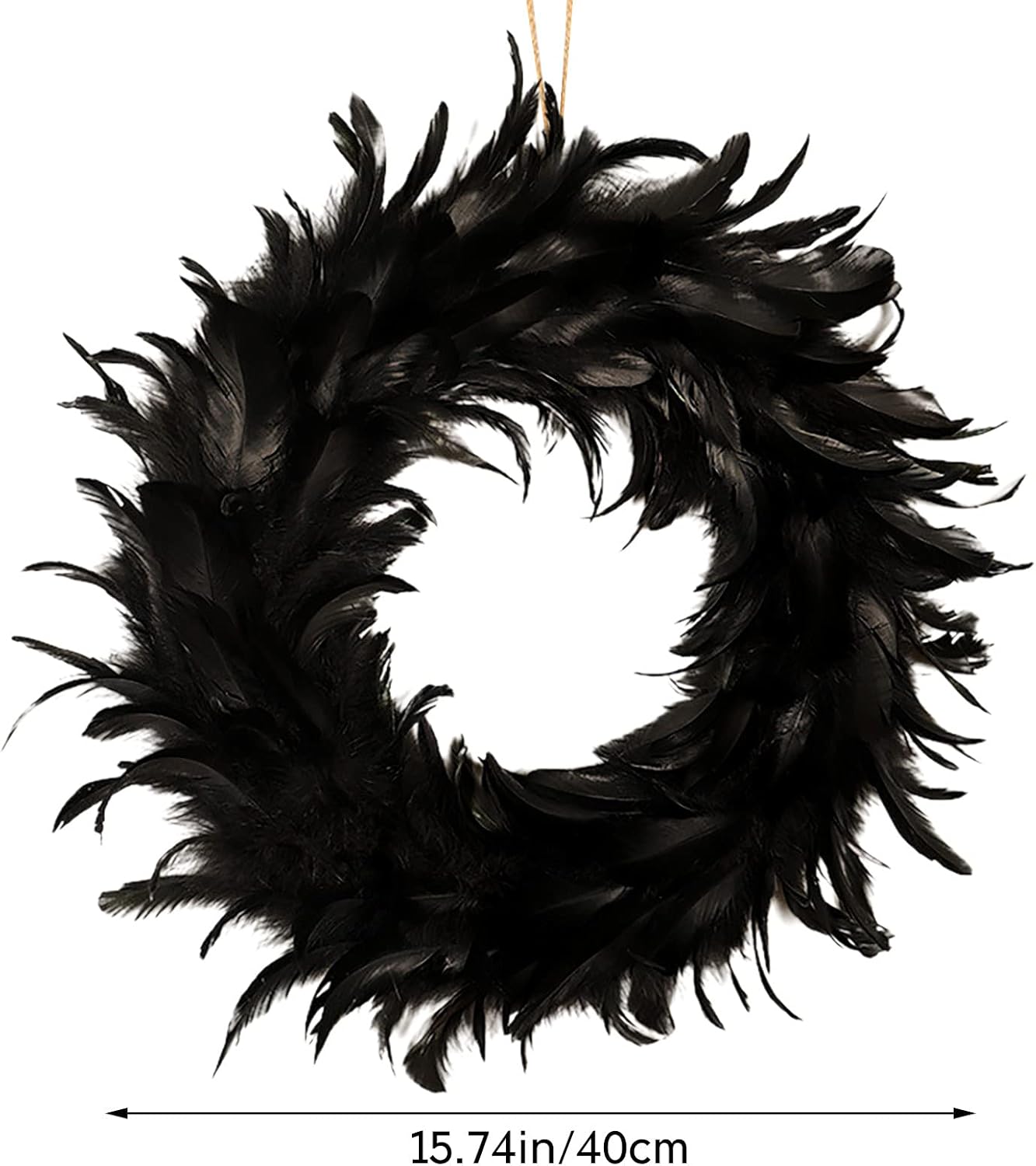 Corona de Halloween de plumas de cuervo negro con luces moradas, corona colgante de plumas naturales para truco o puerta delantera, fiesta de