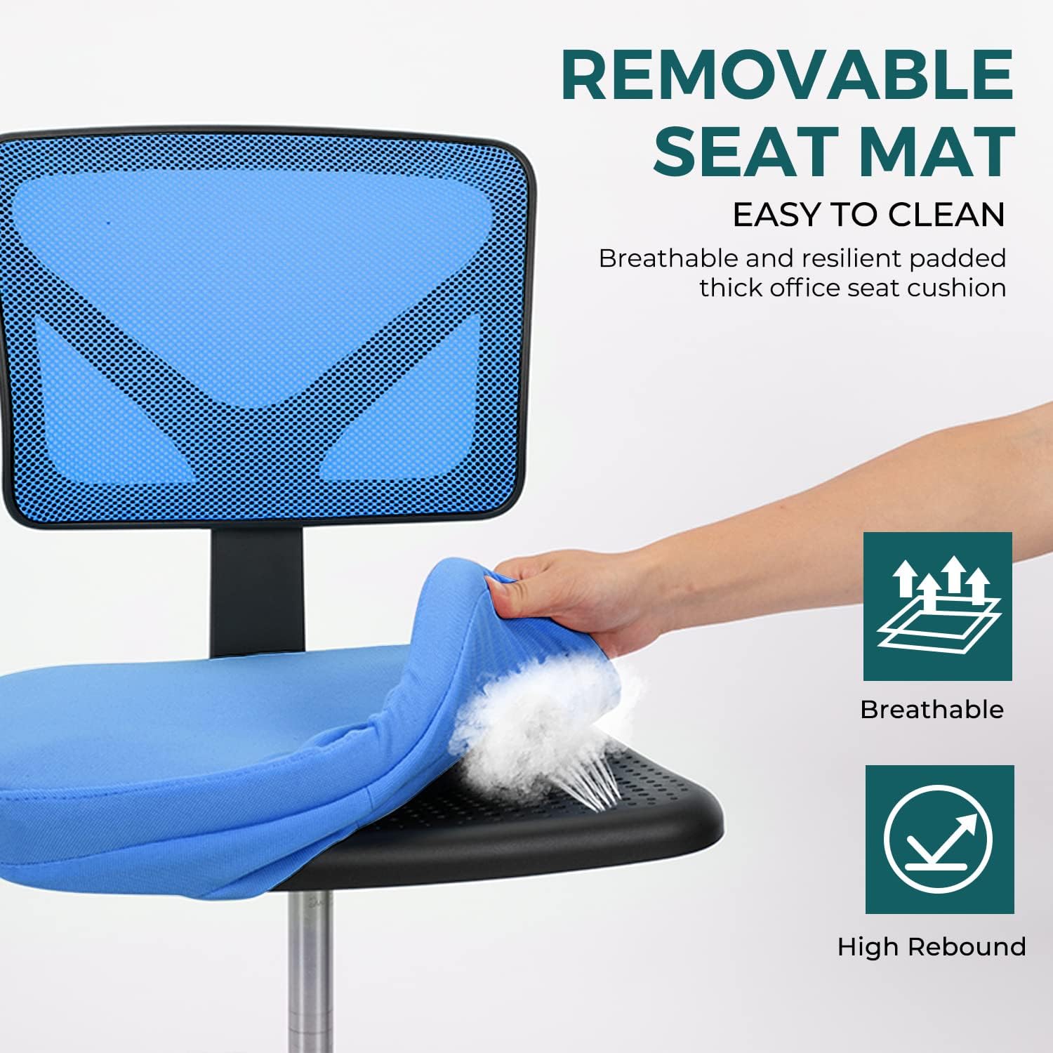 DUMOS Sillas de escritorio sin brazos con ruedas, bonita silla de oficina en casa, sin brazos, ergonómica ajustable giratoria, silla de trabajo con