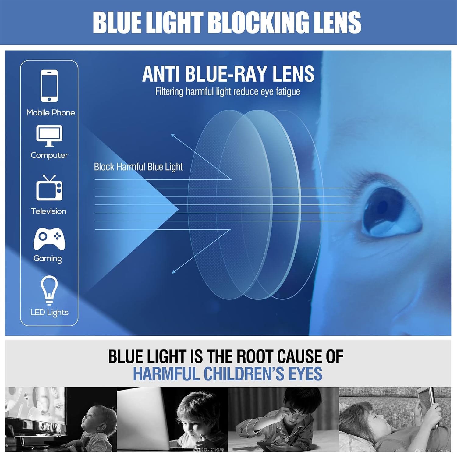 DUCO K015 – Gafas de luz azul para niños y niñas, con bloqueo de rayos azules, lindos anteojos de computadora, juegos de televisión, para niños