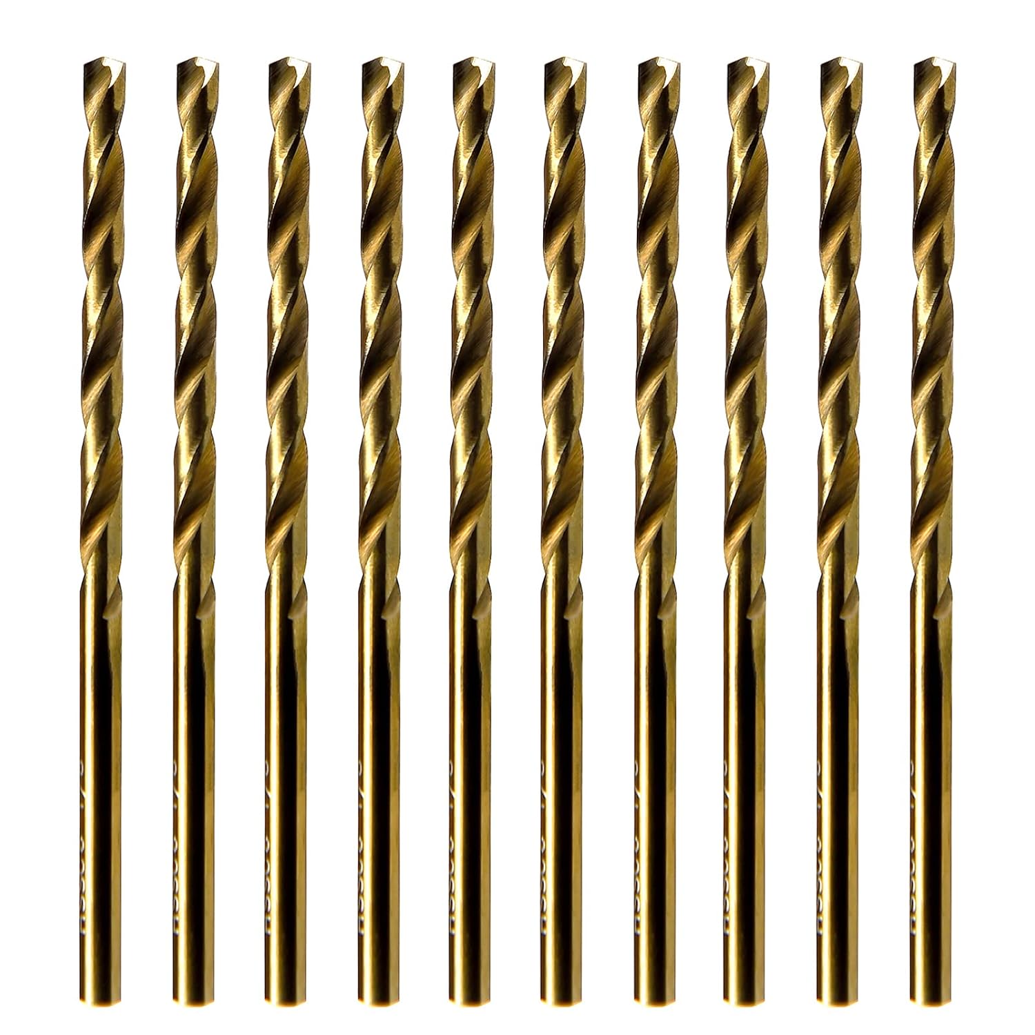 MAXTOOL 10 brocas idénticas de longitud de trabajo HSS M35 de 1364 pulgadas, brocas giratorias de 5% cobalto totalmente molidas doradas