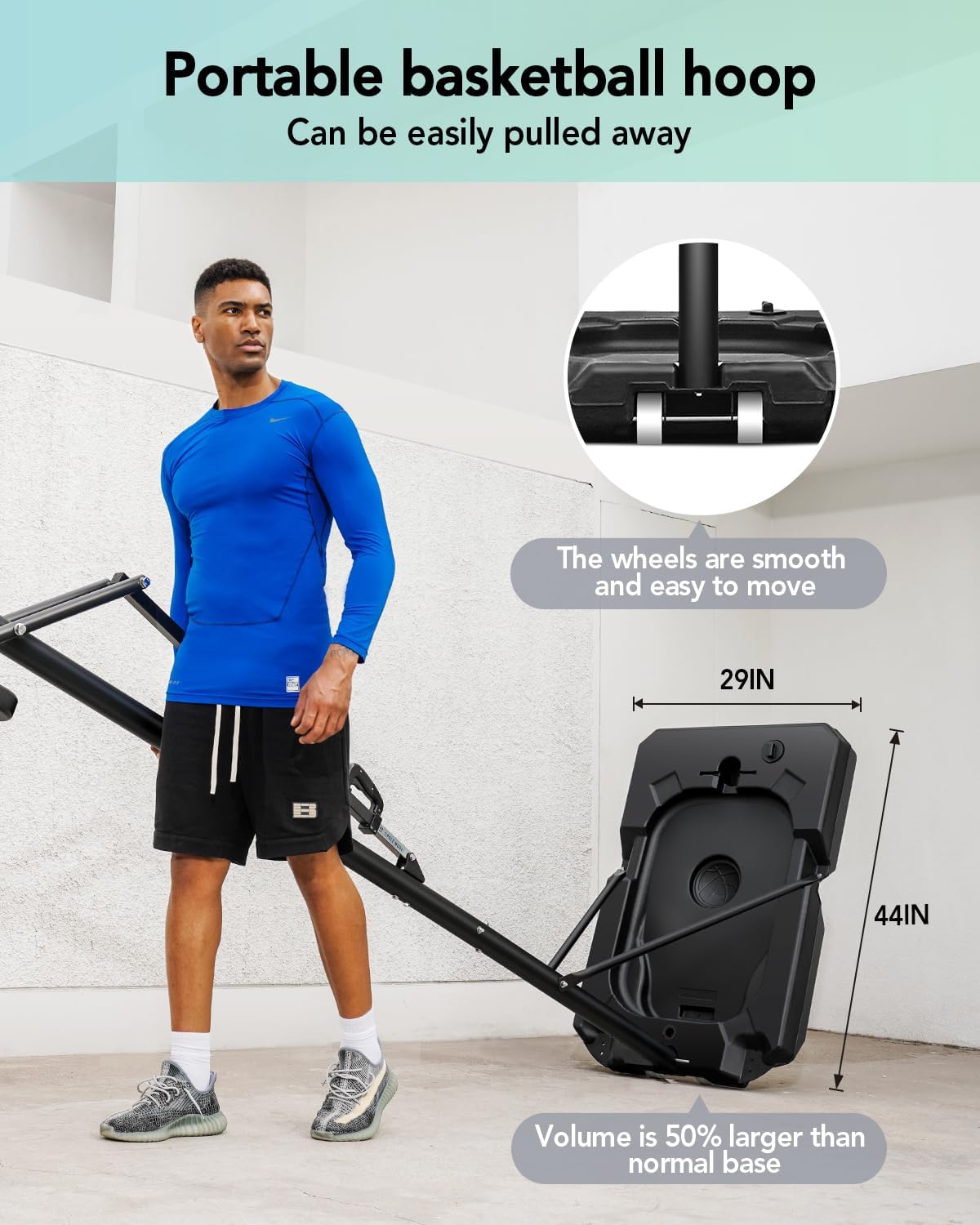 Basketball Hoop with 4.8-10 FT Height Adjustable for KidsAdults, Portable Basketball Hoop Outdoor with 44 Inch Backboard and 2 Wheels for