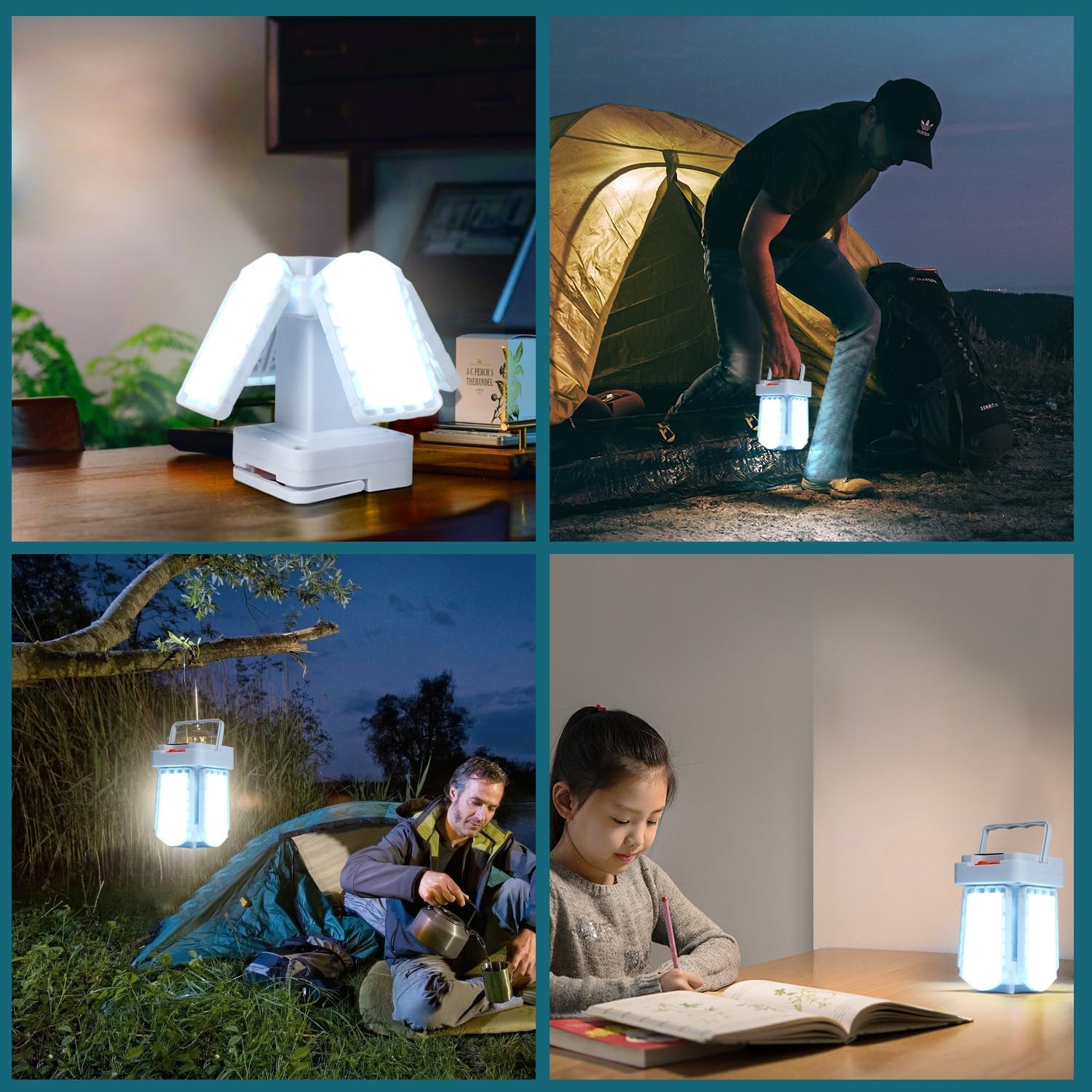 Faroles solares para acampar recargables de 5600 lúmenes, linterna de camping plegable, funciona con energía solar, 3 modos de iluminación, luces