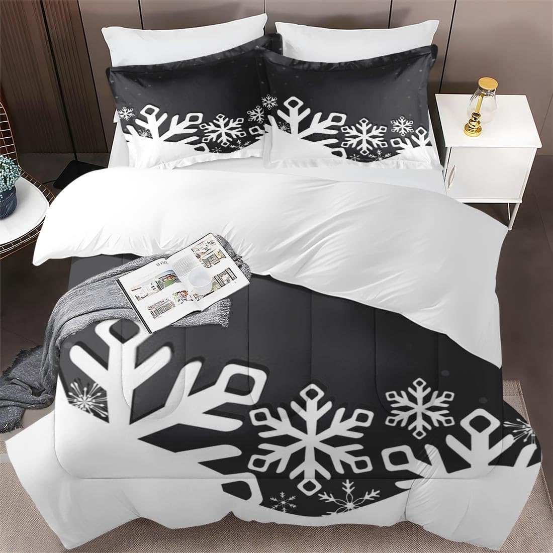 Juego de edredón tamaño King, copos de nieve de Navidad, bola de nieve de invierno, edredón suave para niños y adultos, juego de ropa de cama retro