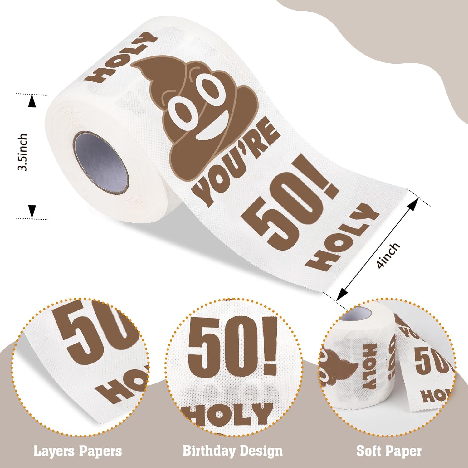 Qpout Regalo de broma de papel higiénico impreso con texto en inglés “You’re 50”, regalo de cumpleaños para mejores amigos, rollo de papel higiénico