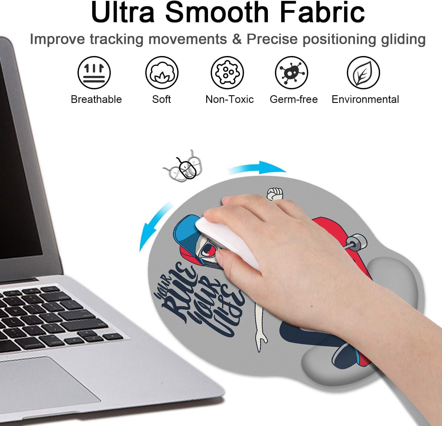 Britimes Alfombrilla de mouse ergonómica con soporte para la muñeca, monopatín rojo, base de goma antideslizante, alfombrilla de mouse para el