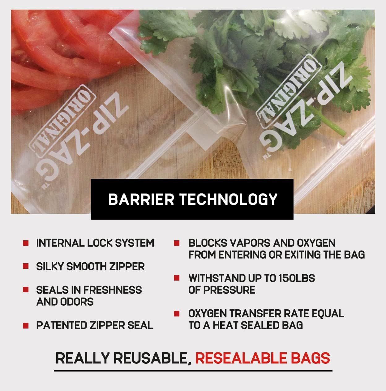 Bolsas de media libra con cremallera Zag  Paquete de 10  Reutilizables, resellables, protección UV, grado alimenticio, bolsas de almacenamiento,