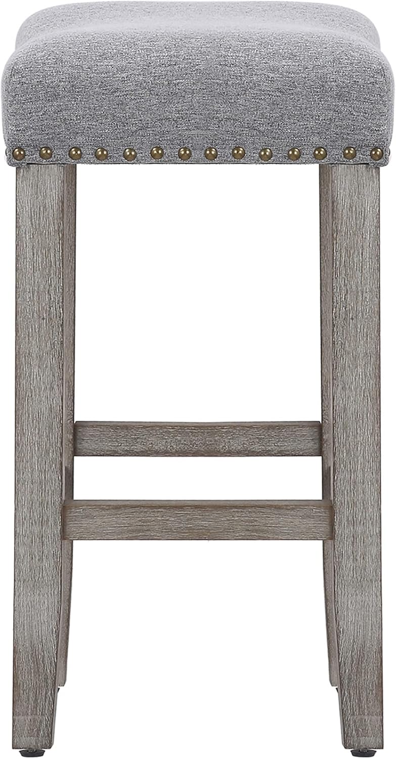 WO Home Furniture Taburete de bar de altura de mostrador de 24 pulgadas, asiento de silla de montar sin espalda, taburete de bar con patas grises