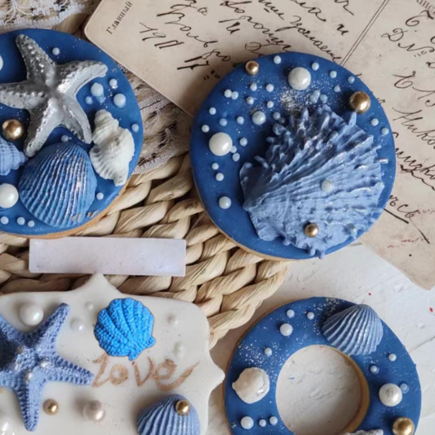 Moldes de fondant con temática marina, tortuga marina, concha, algas marinas, coral, moldes de silicona para decoración de pasteles, decoración de