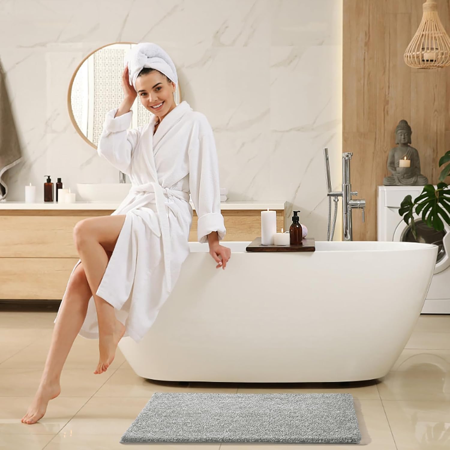 Yimobra Alfombras de baño, extra suaves y cómodas, antideslizantes, absorbentes de agua y gruesas, lavables a máquina, alfombras peludas para ducha