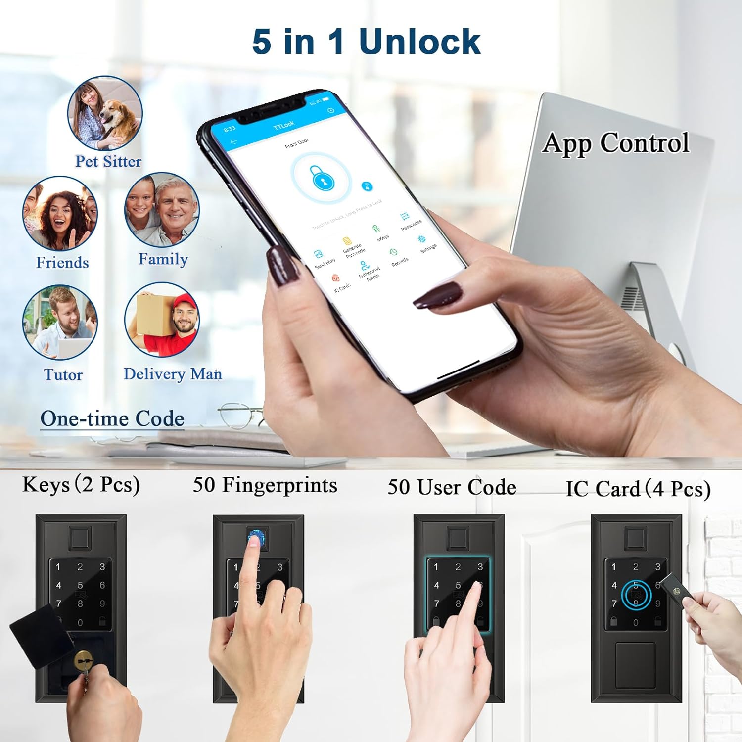 Narpult Cerradura inteligente  Cerradura de puerta de entrada sin llave  Teclado electrónico  Cerraduras inteligentes para puerta delantera, a