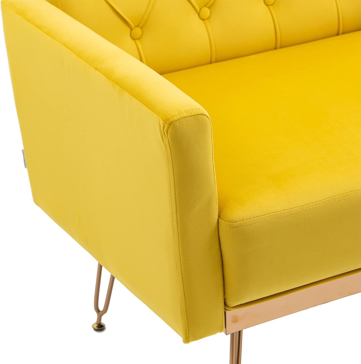 Olela Juego de 2 sillas decorativas, sofá individual de terciopelo, sillas de lectura laterales tapizadas modernas con brazo y patas de metal dorado