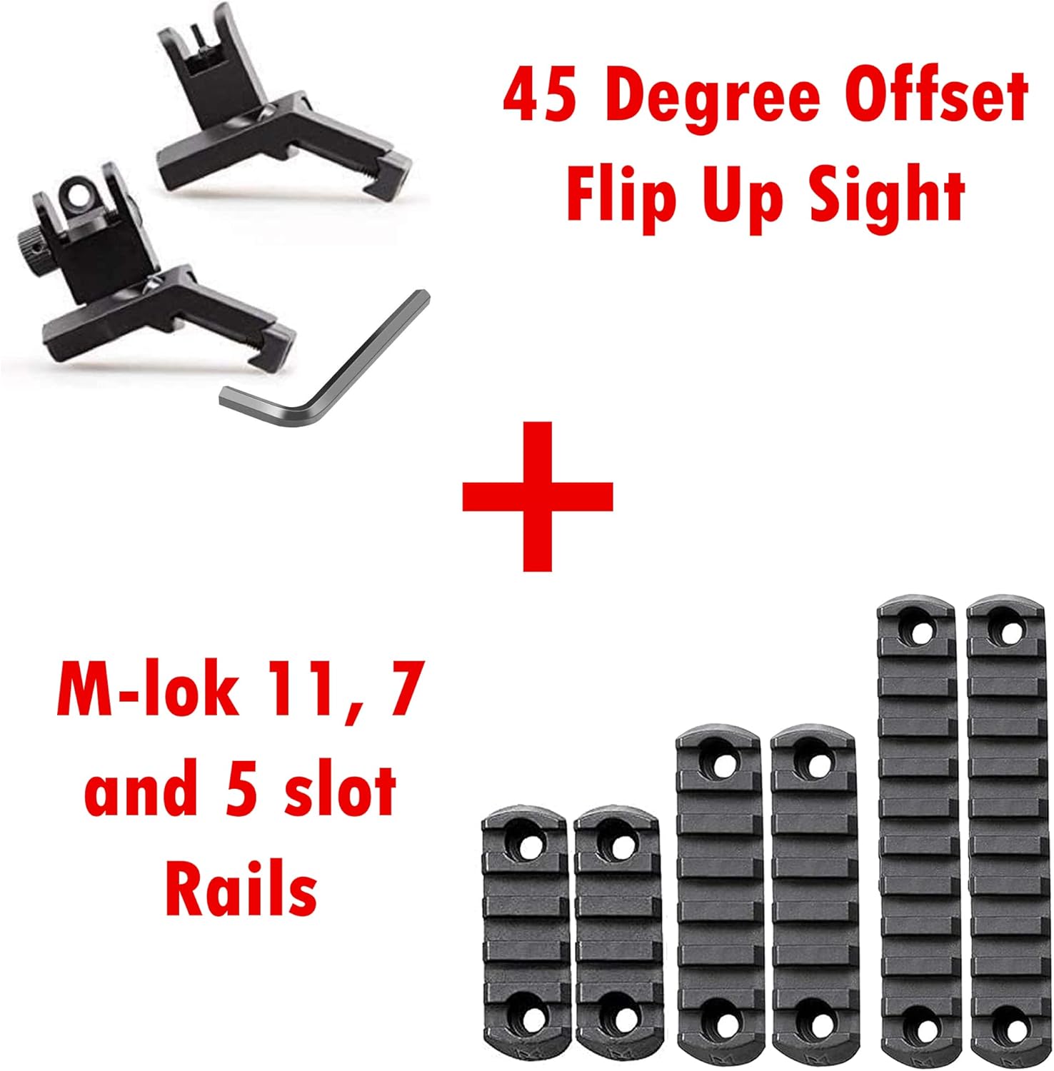 45 Degree Offset Flip Up Sight Low Profile Design Rapid Transition Front and Rear flip up Sights s-i-g-h-t with 3 and 5 Pieces Slot