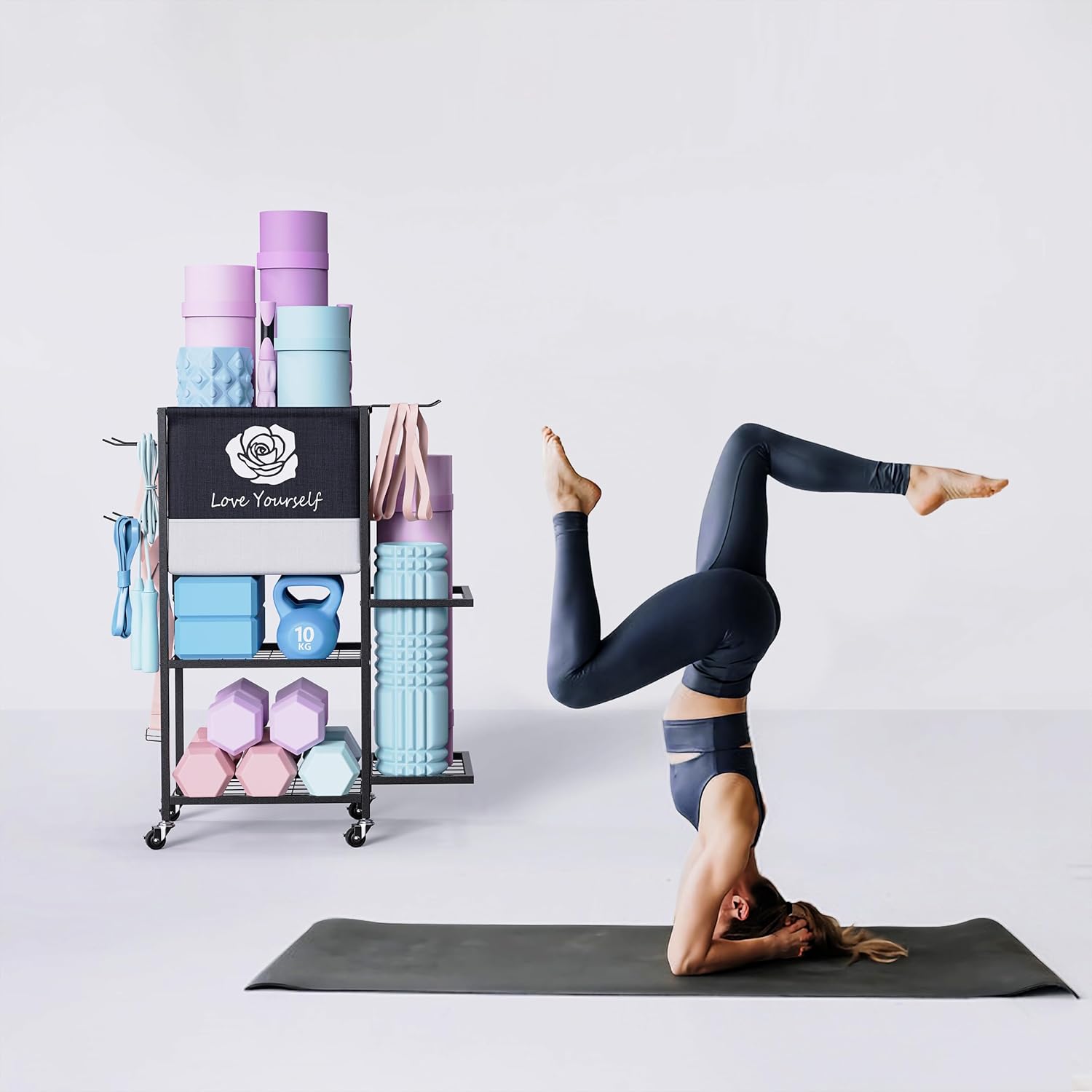 Estante de almacenamiento para esterilla de yoga, estante de almacenamiento de gimnasio en casa, equipo de entrenamiento, organizador de