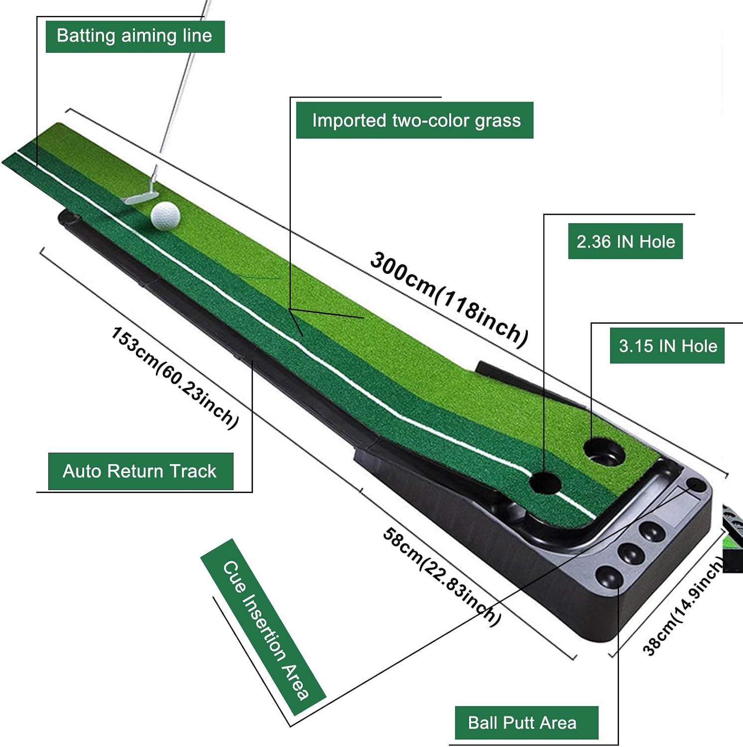 Golf Putting Mat for Indoor Practice (Green) – Helps Improve Putt Accuracy – Indoor Golf Mat – Golf Putting Green Indoor, Golf Practice Mat, Office