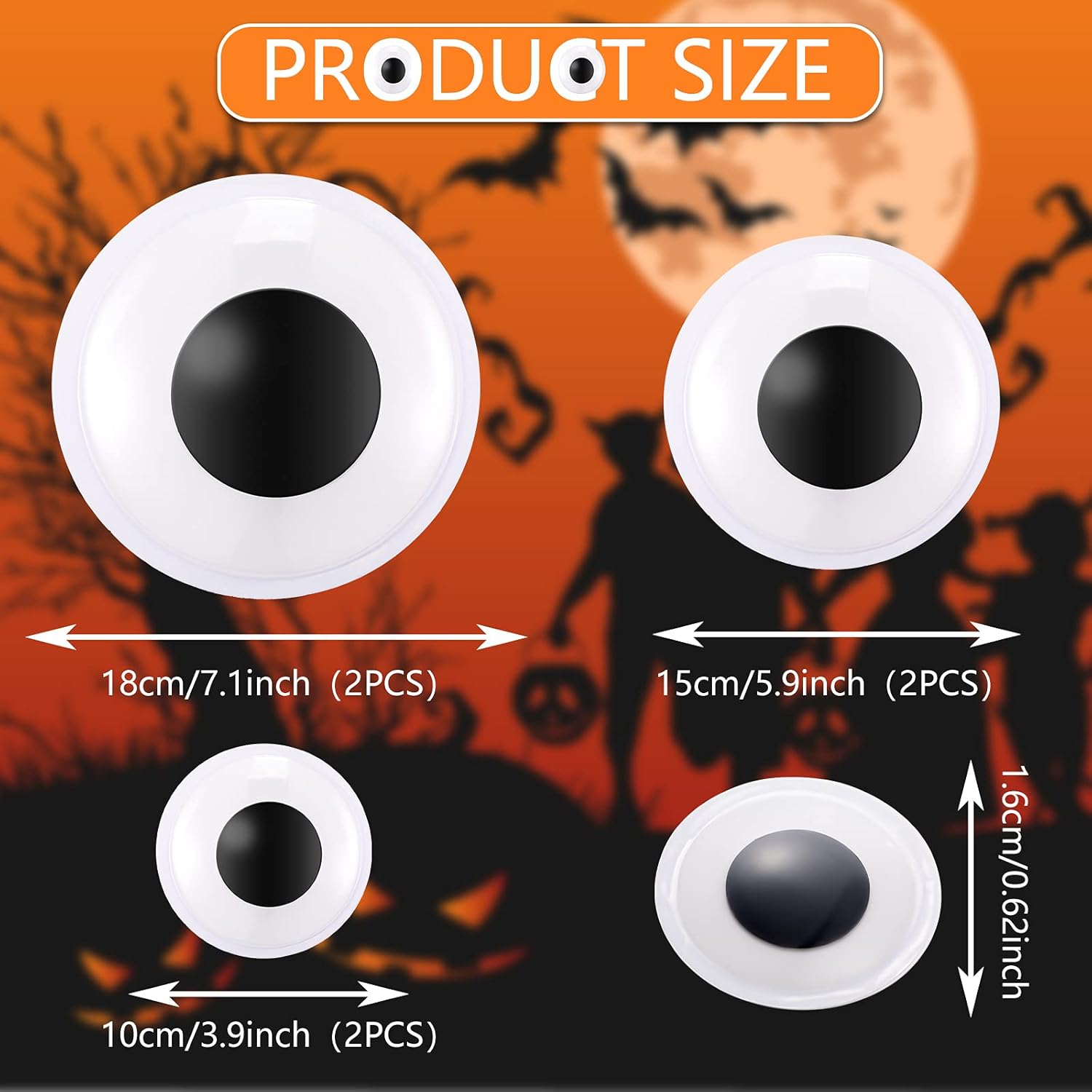 6 piezas de ojos gigantes Googly de Halloween de 4 pulgadas, 6 pulgadas, 7 pulgadas, ojos grandes de plástico con autoadhesivo para Halloween,