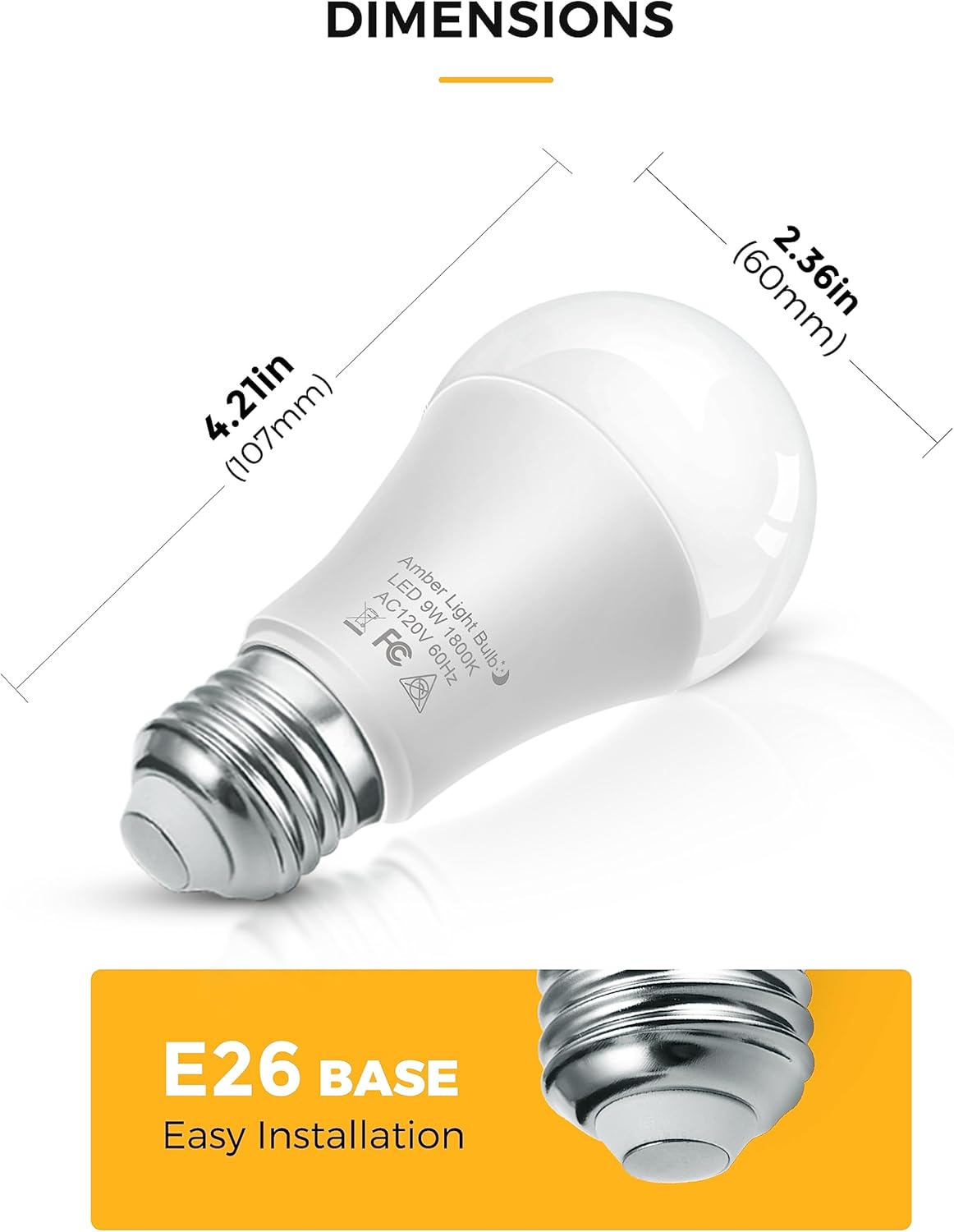 LOHAS Sleep Aid – Bombillas ámbar con bloqueo de luz azul, A19 de 9 W (equivalente a 60 W), bombillas tenues, bombilla cálida de 1800 K, luz de