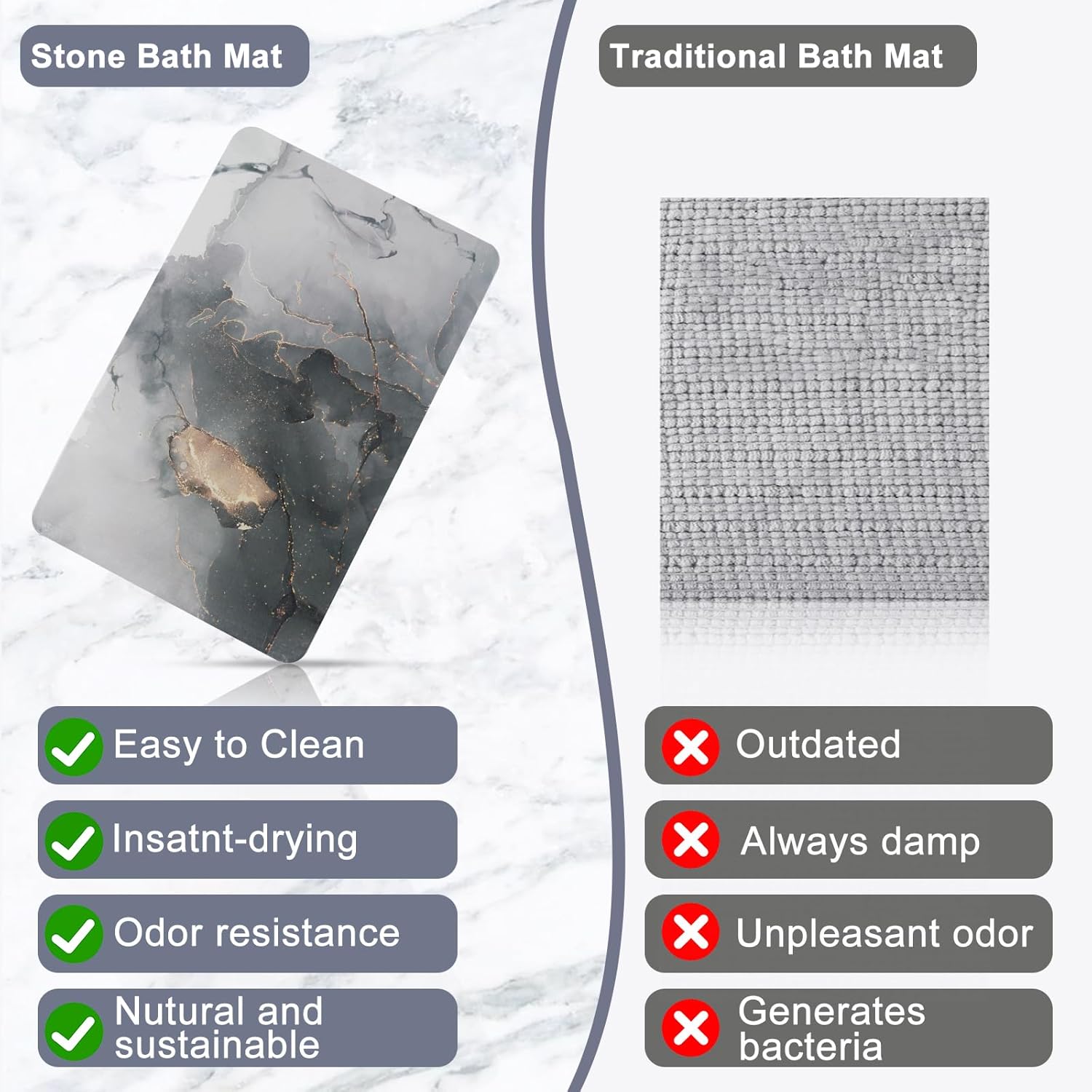 Tapete de baño de piedra para baño, tapete de baño súper absorbente de tierra de diatomeas, antideslizante, de secado rápido, tapete de ducha de