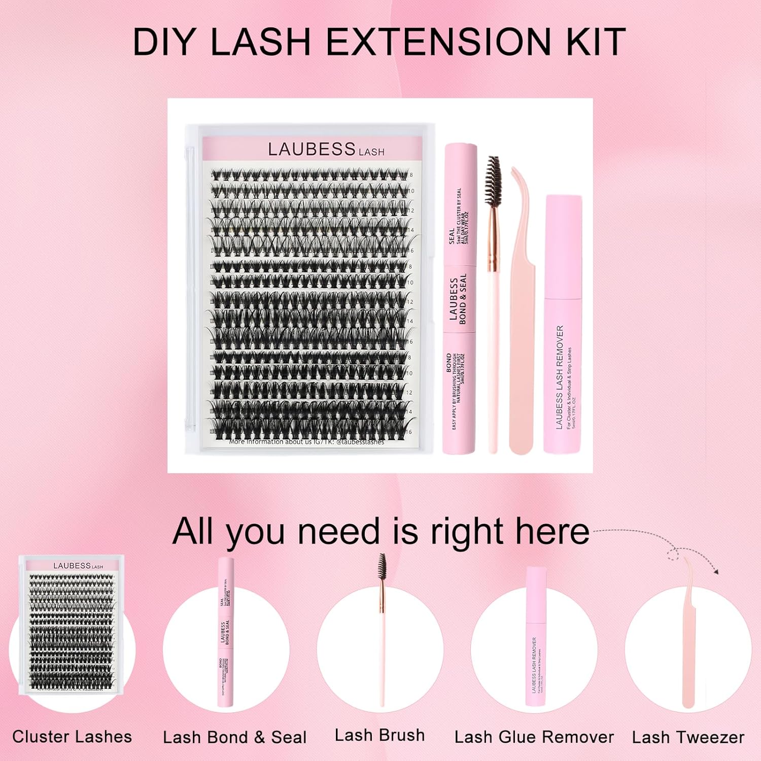 Kit de extensiones de pestañas, 300 unidades, kit de extensiones de pestañas resistentes al agua, kit de extensión de pestañas, cepillo para quitar