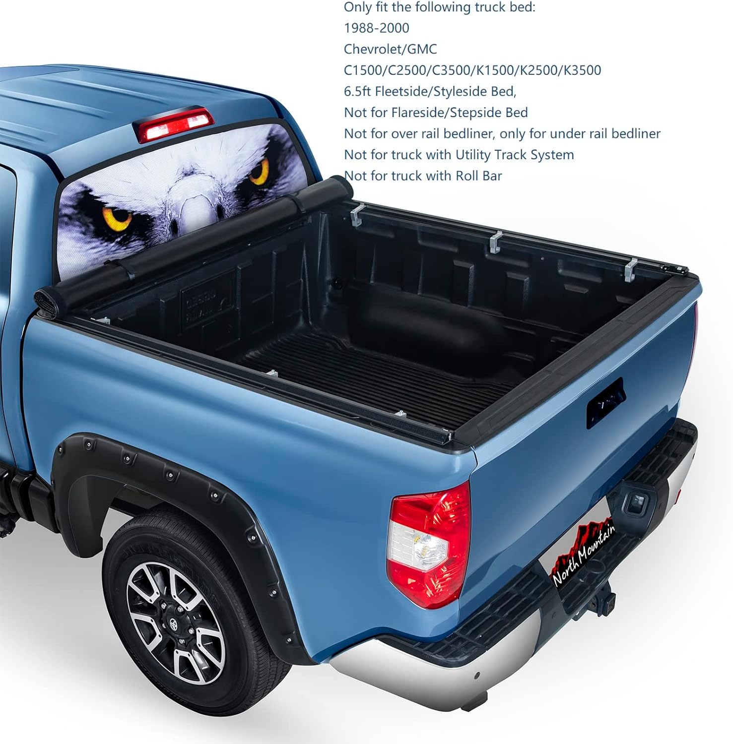 North Mountain Cubierta enrollable Tonneau para caja de camioneta ChevyGMC de 6.5 pies, se adapta a Chevrolet 1988-2000, GMC C1500, C2500, C3500,